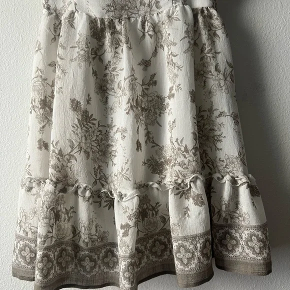 Blu Pepper Cream Midi Dress with Brown Floral Print and Puff Sleeves, Size M - Picture 3 of 7